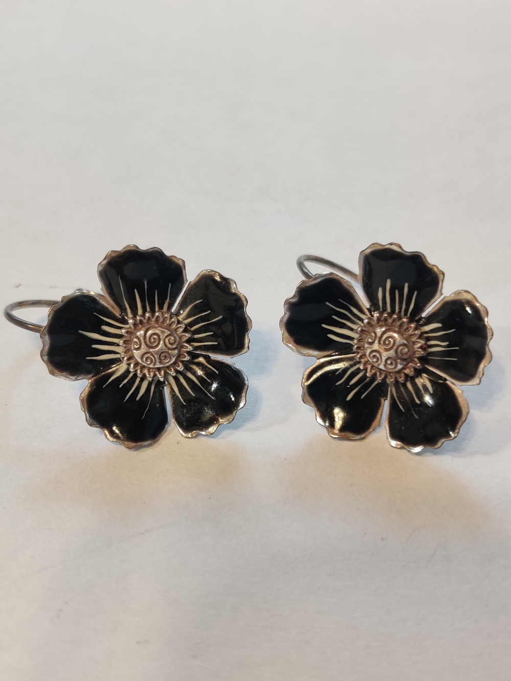 Brighton Black Floral Earrings Gold-Tone Hooks